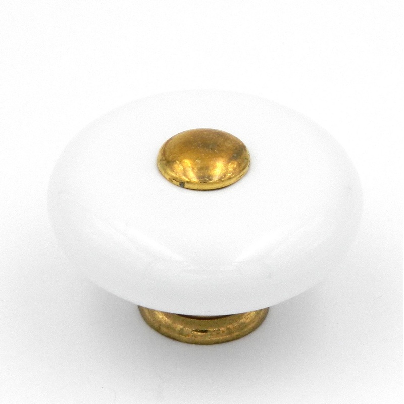 Belwith Hickory Hardware English Cozy White Ceramic Brass Stem 1 1/2 Knob P229-LP