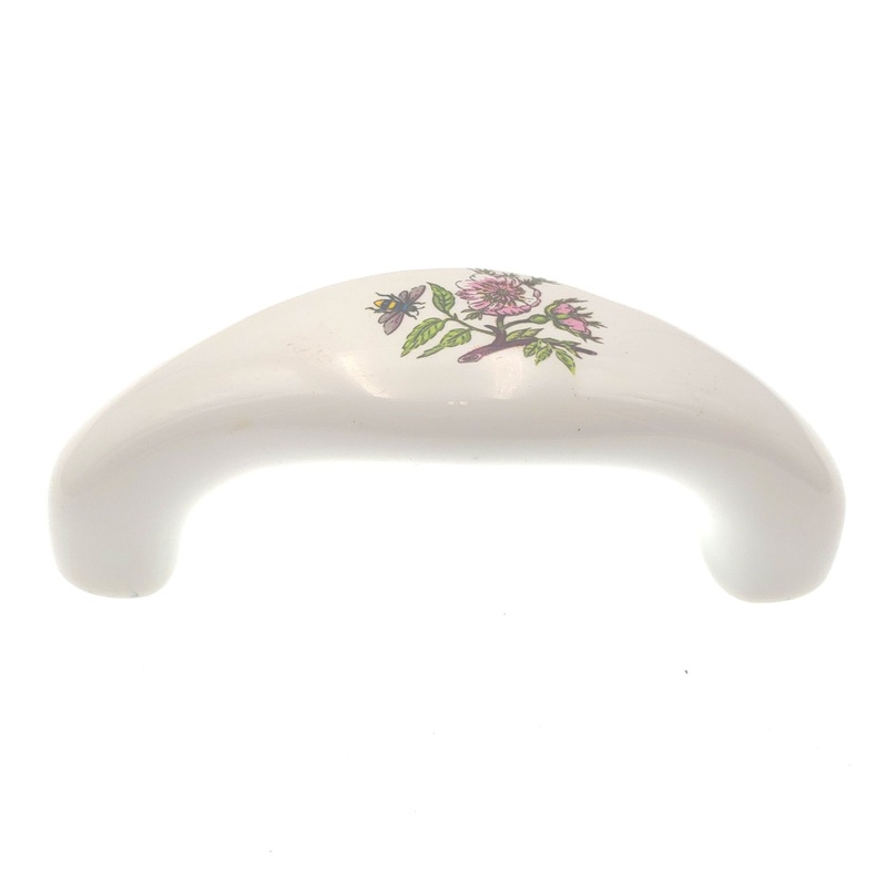 Hickory English Cozy White Porcelain with Pink Flower 3cc Handle Pull P6100-DR