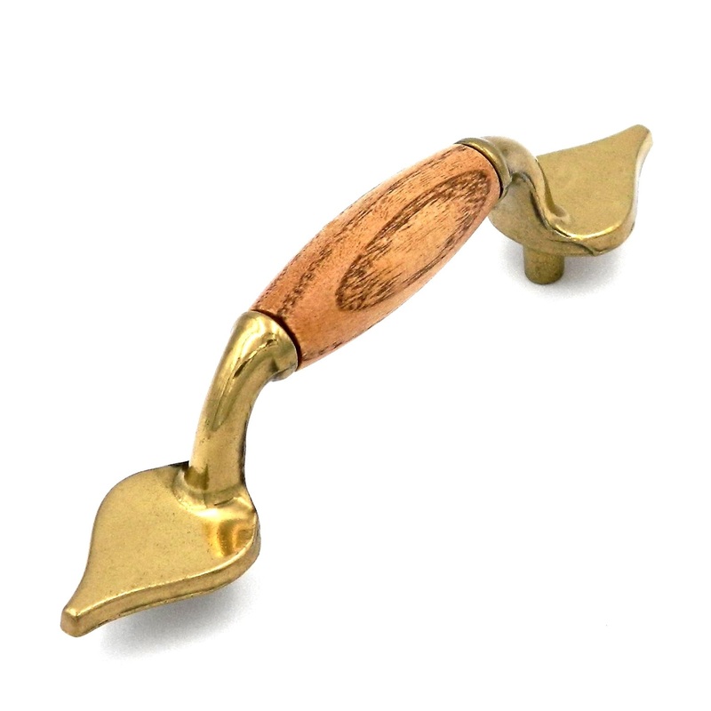Hickory Hardware Lancaster Polished and Oak Wood Center 3cc Cabinet Pull P8141-OAK