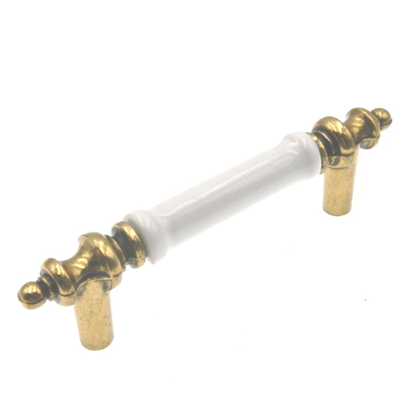 Hickory P458-W Lancaster Hand Polished Brass, White Ceramic 3cc Bar Pull Handle