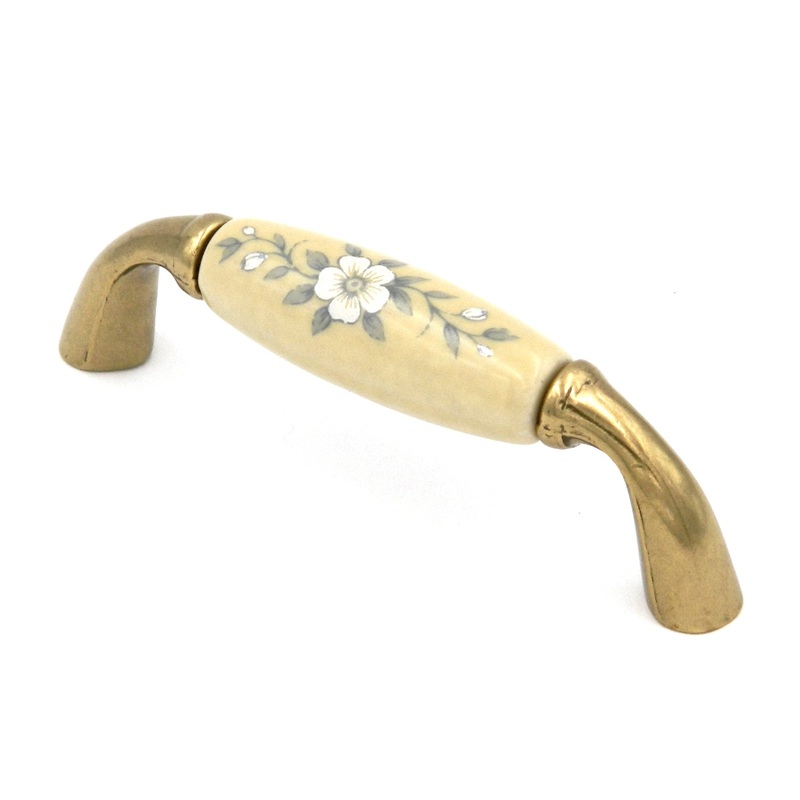 Hickory Tranquility Lancaster Polished, Ceramic Center, White Flower 3cc Handle Pull P466-BF