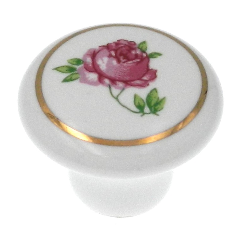 Laurey Porcelain Knobs White Pink Porcelain Floral 1 1/4 Knob 99909