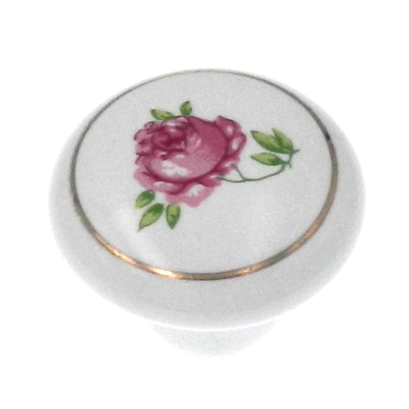 Liberty Ceramic White Pink Ceramic Flower 1 5/16 Knob P40011H-W-C7