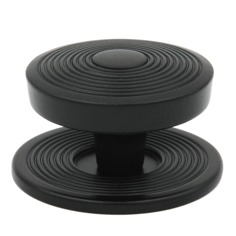 10 Pack Hickory Hardware Encore 1 3/4 Matte Black Round Flat-top Ringed Cabinet Knob P3122-MB
