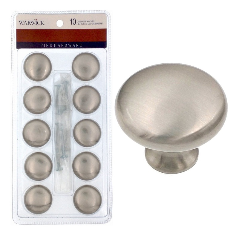 10 Pack Warwick Traditional Satin Nickel 1 1/4 Cabinet Knob Pulls DH1001BPSN