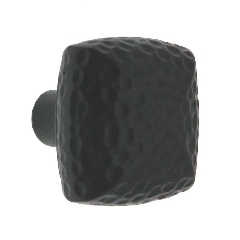 Warwick Rustic Black Iron 1 1/8 Solid Hammered Square Cabinet Knob DH1019BL