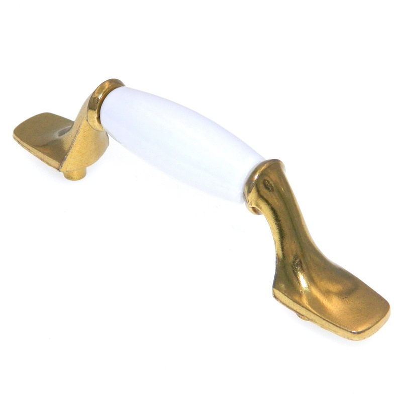 Hickory Hardware Manor House Polished Brass and White 3cc Cabinet Handle P248-W