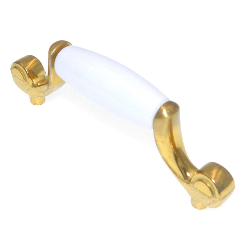 Hickory Hardware Tranquility Satin Brass White 3cc Cabinet Handle Pull P511-SB
