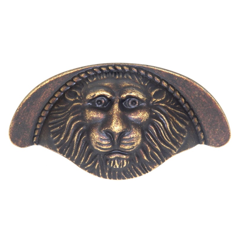 Keeler Richelieu Asheville Antique 3cc Lion Head Cabinet Cup Pull Solid Brass F1013