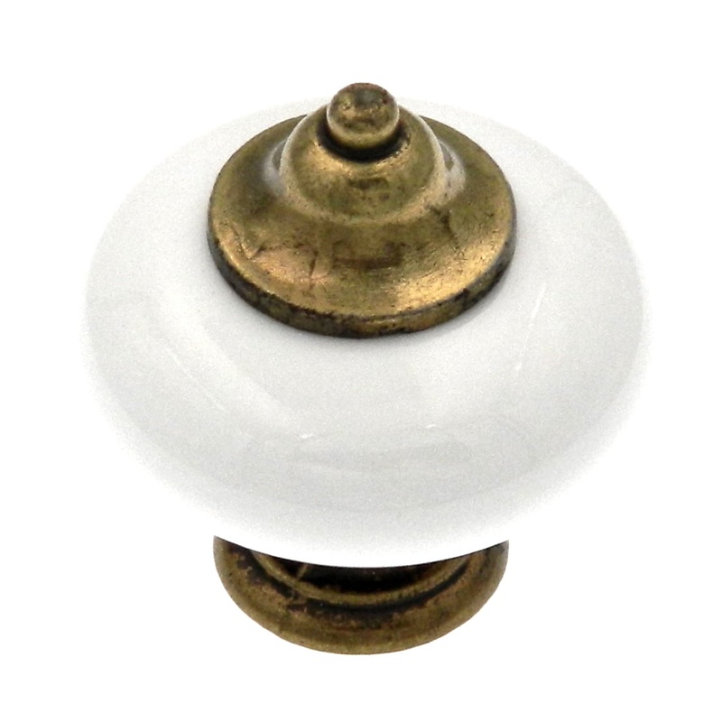 10 Pack Belwith P309-VB White Ceramic with Brass 1 1/4 Cabinet Knob Pulls