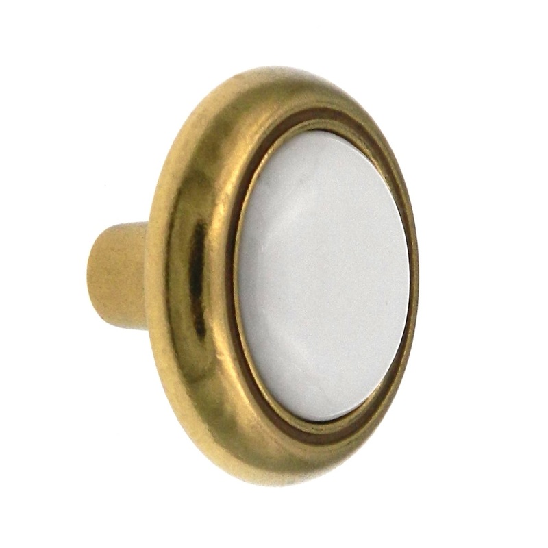10 Pack Hickory P709-W Lancaster Brass 1 3/16 Cabinet Knobs with White Center
