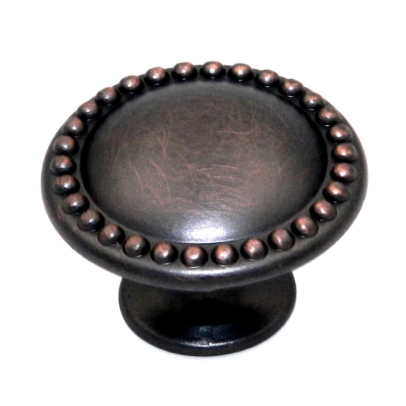 10 Pack Showcase K2876-AC Antique Copper 1 3/16 Beaded Edge Cabinet Knob Pulls