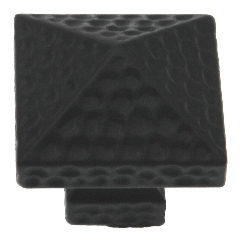 10 Pack Warwick Black Iron 1 1/8 Hammered Square Cabinet Knob Pull DH1006BL