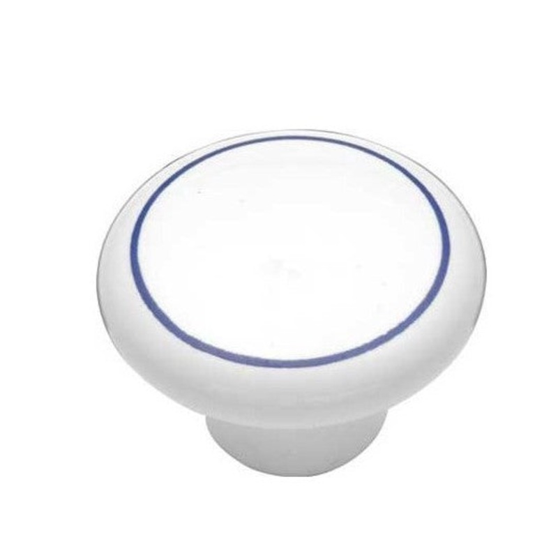 Hickory Hardware English Cozy White with Blue Circle 1 1/2 Porcelain Cabinet Knob P29-BC