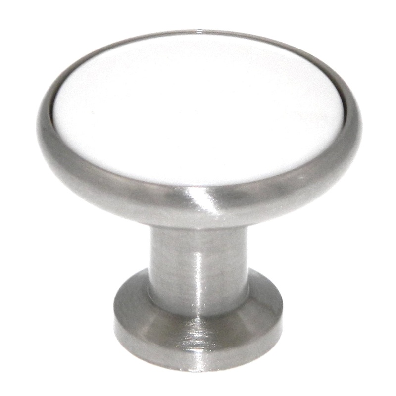 Amerock Allison Satin Nickel White Porcelain Center 1 3/16 Round Cabinet Pull Knob BP95130G
