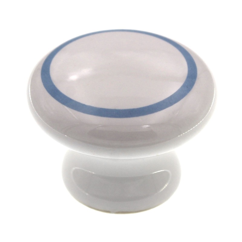 Amerock Ceramics 1 1/2 White Ceramic Blue Ring Cabinet Knob Pull BP5322-BC