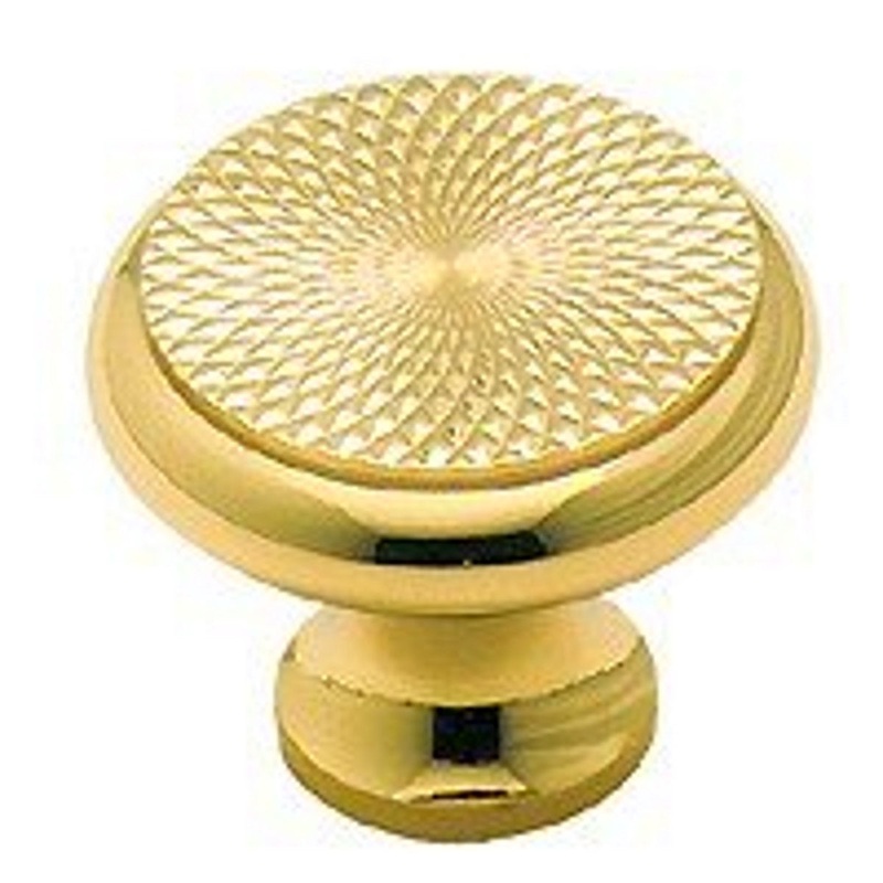 Amerock BP1956-BDC Polished Brass Cabinet Knob with Geometric-Textured Flat Top