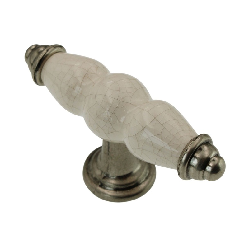 Top Knobs Chateau Ceramic 3 3/8 Cabinet T Knob Pewter Antique White M74