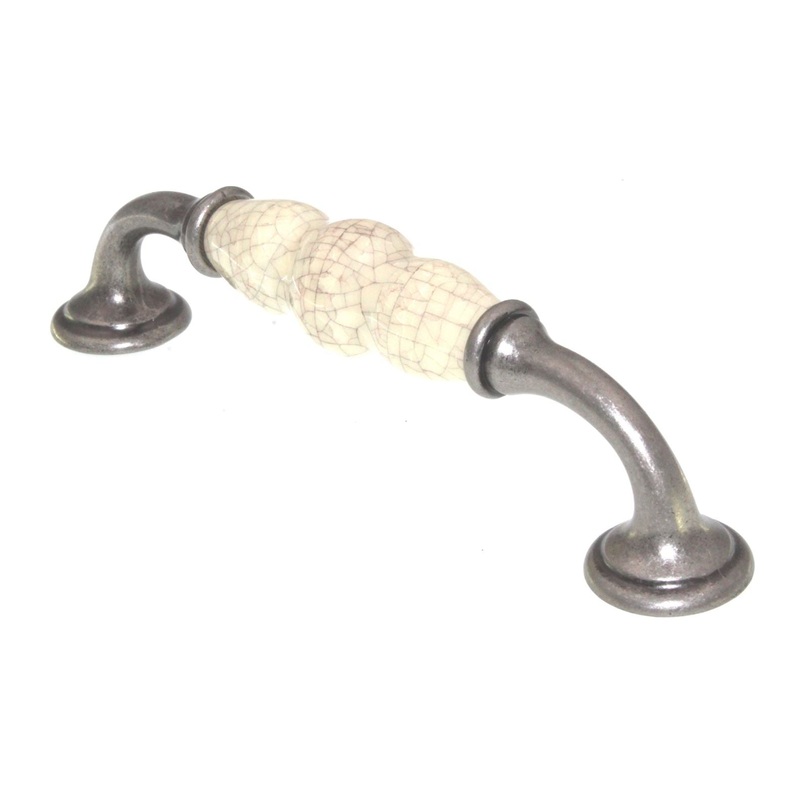 Top Knobs Chateau Ceramic Pull 5 (128mm) Ctr Antique Pewter Bone Crackle M82