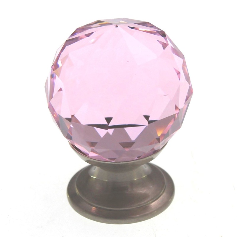 Top Knobs Pink Crystal 1 1/8 Cabinet Knob Brushed Satin Nickel Base TK117BSN