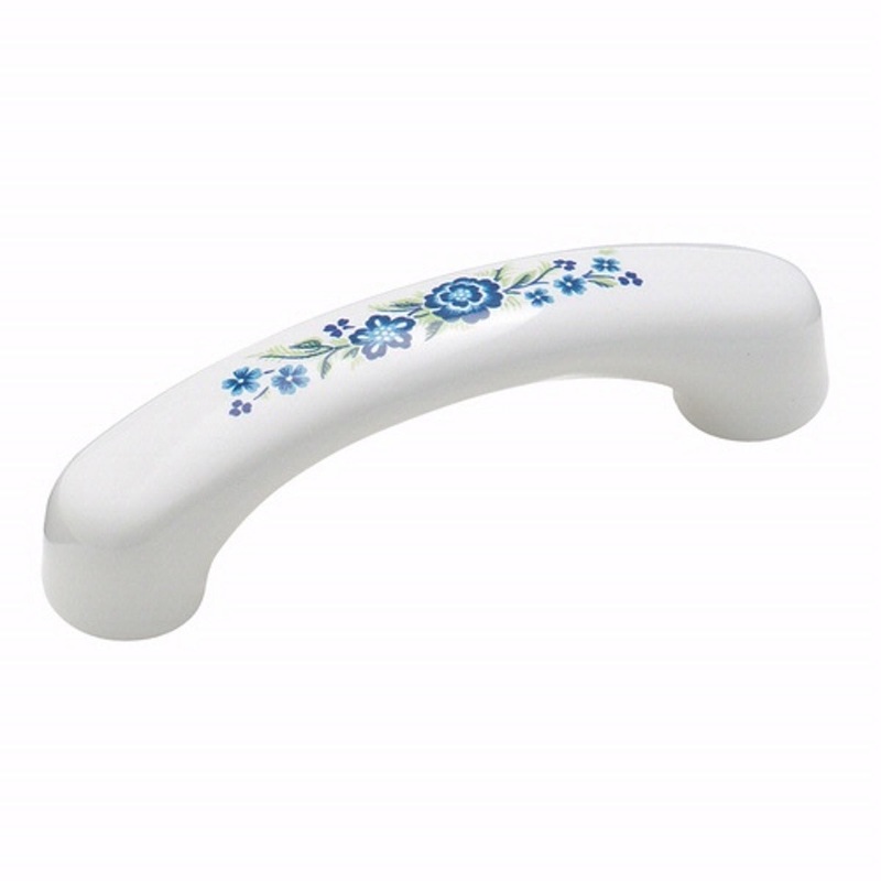 Amerock 3cc White Ceramic Cabinet Handle Pull with Blue Floral BP937-CW1
