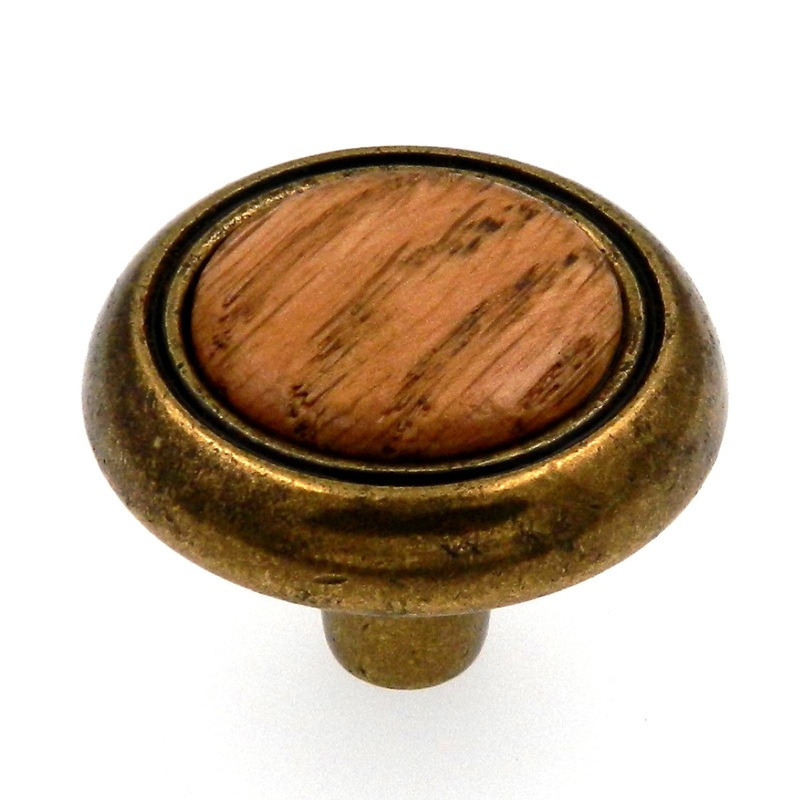 Amerock Allison Antique Brass Oak Wood Center 1 1/4 Round Cabinet Pull Knob BP76244OB