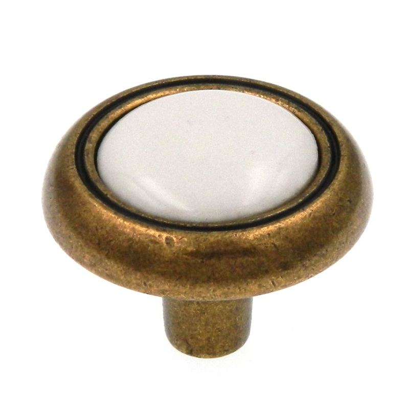 Amerock Allison Antique Brass White Ceramic Center 1 1/4 Cabinet Pull Knob BP76244WB