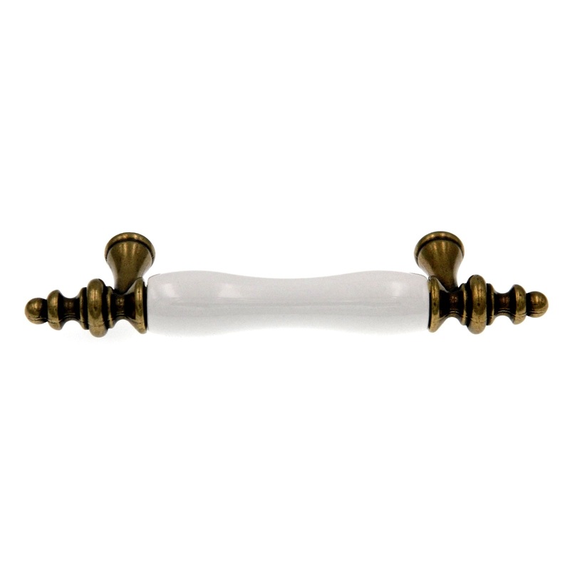 Amerock Allison Antique Brass with White Ceramic Center 3cc Bar Pull BP76243-WB