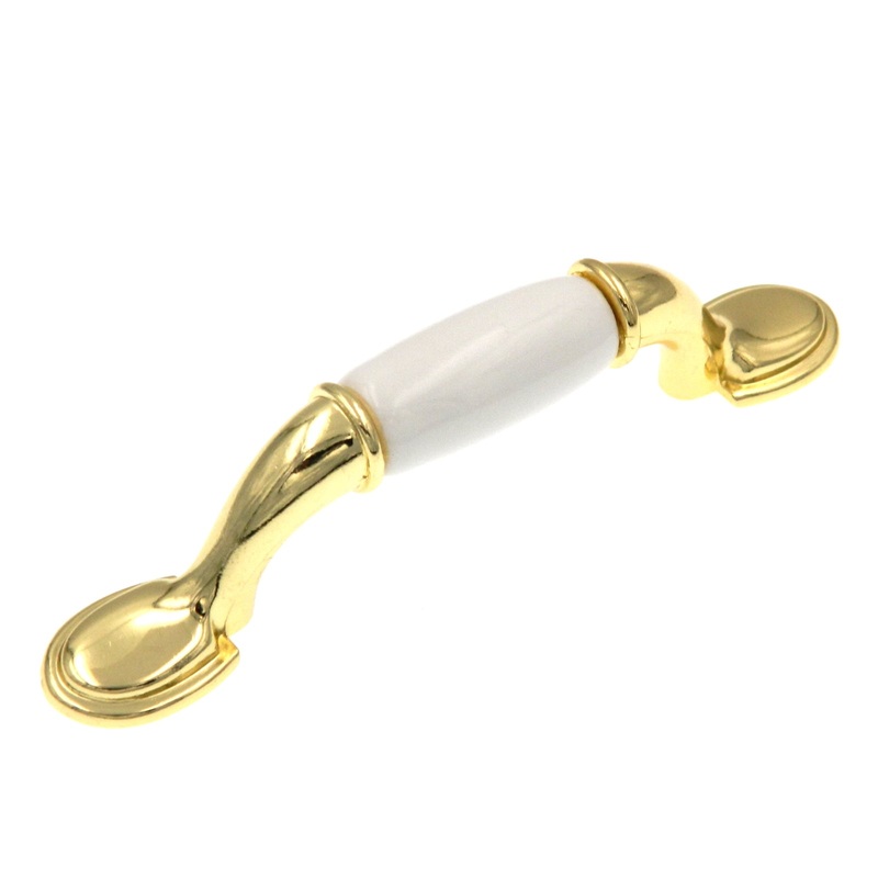Amerock Allison Polished Brass White Ceramic Center 3 Hole Centers Cabinet Handle Pull BP76245W3