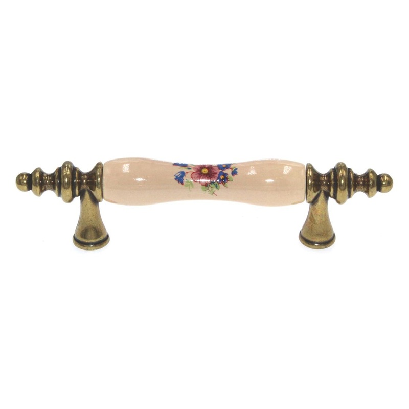 Amerock BP76243-FALB Antique Brass Allison 3cc Cabinet Bar Pull Handle with Floral Almond Ceramic Center