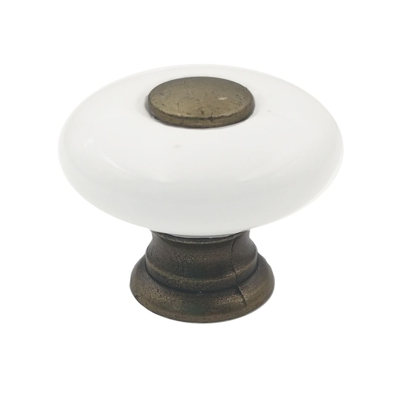 Amerock BP856-30 White 1 Round Cabinet Knob with Burnished Brass Stem