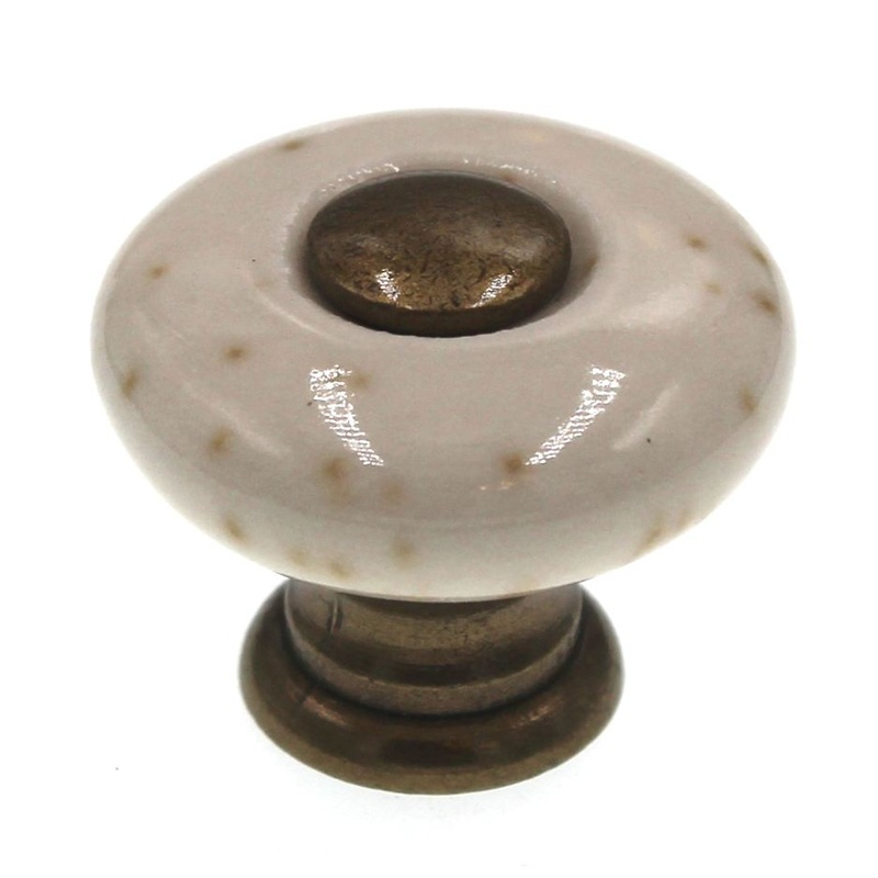 Amerock BP856-OM Oatmeal 1 Cabinet Knob Pull with Antique Brass Base, Stem