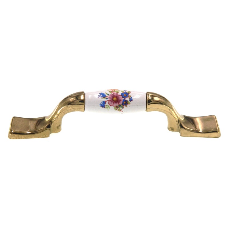 Amerock Royal Family Bright Brass White 3 CTC Flower Cabinet Pull BP76240-FW3