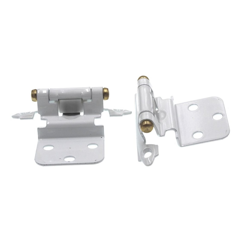 Pair of Amerock BP7128-W3 White with Brass Stem Self-Closing 3/8 Inset Hinges