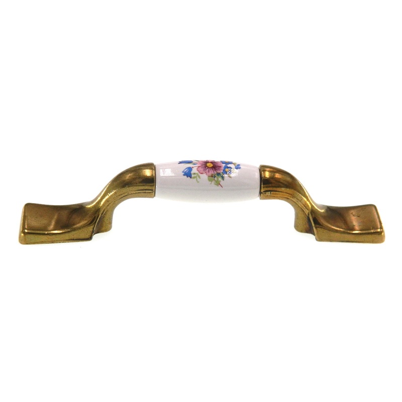 Amerock Royal Family Antique Brass White 3 CTC Flower Cabinet Pull BP76240-FWB
