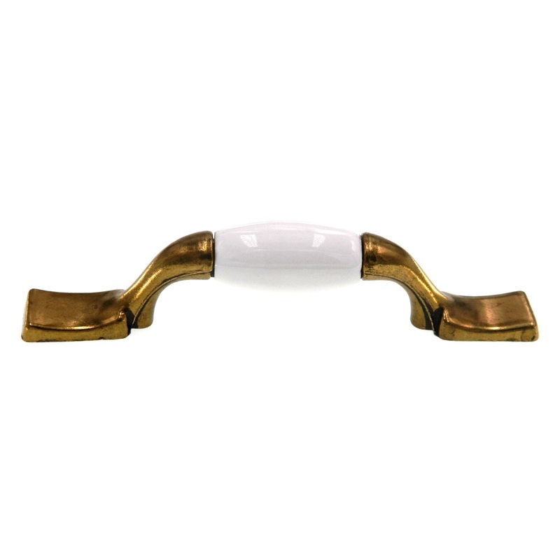 Amerock Royal Family Antique Brass White Ceramic 3 CTC Cabinet Pull BP76240-WB