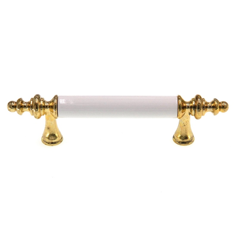 Amerock Royal Polished Brass, White 3 CTC Cabinet Arch Pull Handle BP76242-W3