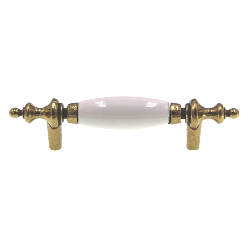 Hickory Hardware P64-W Polished Brass 3cc Bar Pull Handle, White Ceramic Center