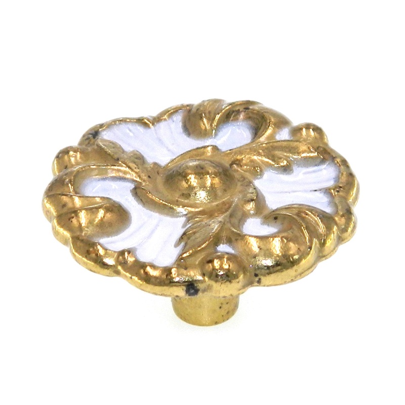 Amerock Provincial Bright Brass, White 1-1/2 Floral Cabinet Knob Pull BP3410-BW