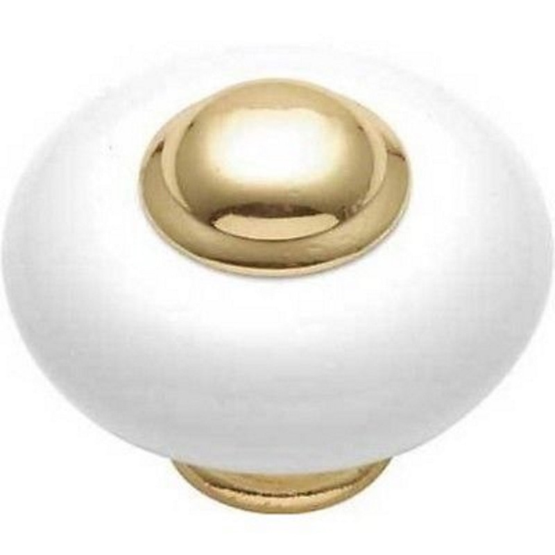 Belwith Hickory P729-UB 1 1/2 Ceramic Cabinet Knob Pull, Polished Brass Stem
