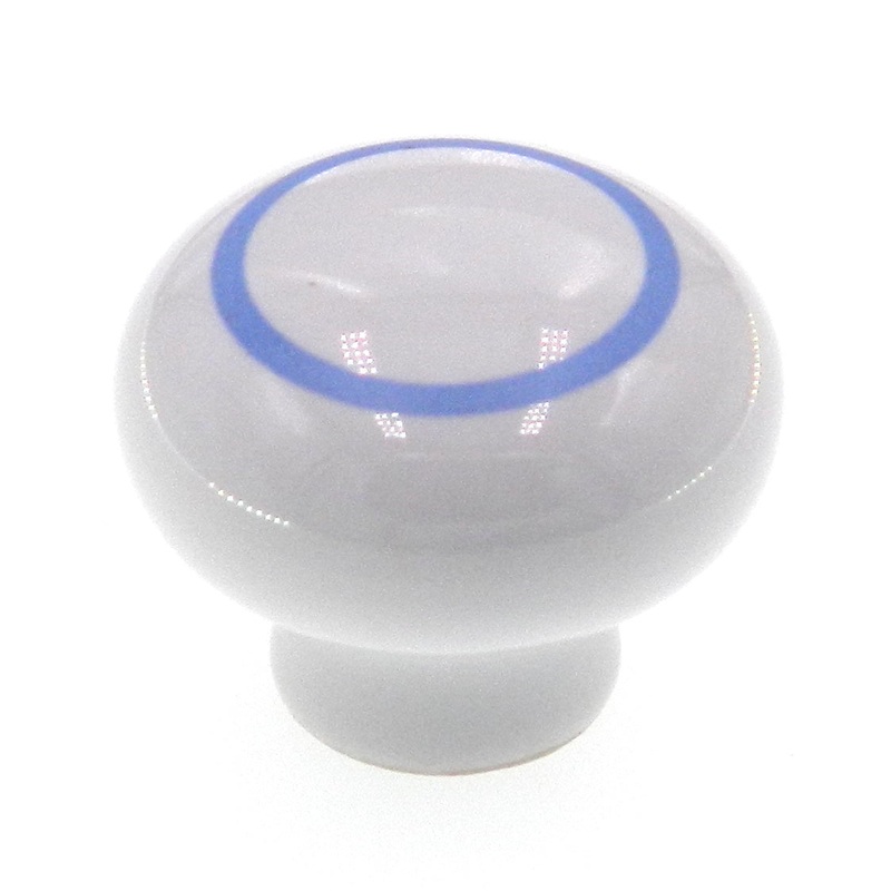 Amerock Ceramics 1 3/16 Round White Cabinet Knob with Blue Circle BP5321-BC