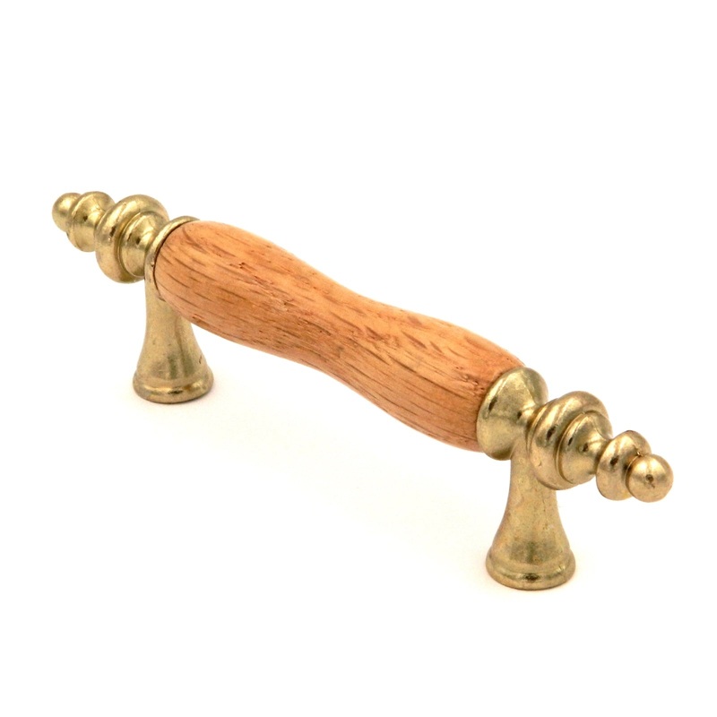 Amerock Royal Family Polished Brass 3cc Bar Pull Oak Wood Center BP76243-O3