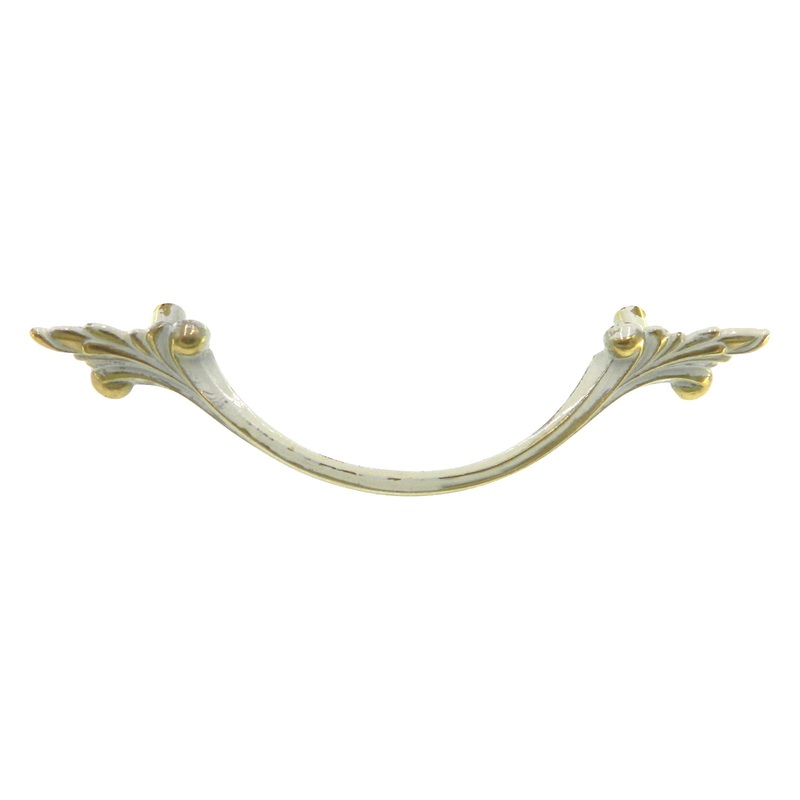 Vintage Amerock Provincial Ivory Gold 3 Ctr Drop Drawer Handle Pull BP451-BW