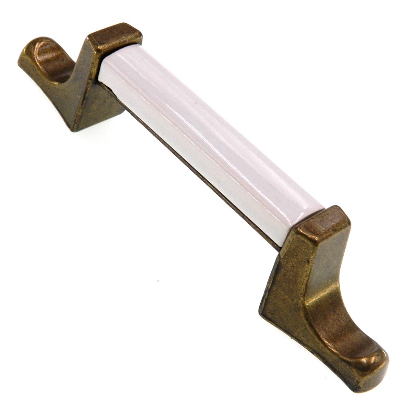 Vintage Amerock Tribute Burnished Brass and White 3cc Cabinet Handle BP630-30
