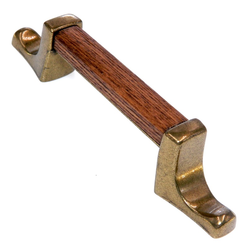 Vintage Amerock Tribute Burnished Brass and Wood 3cc Cabinet Handle BP630-FWD
