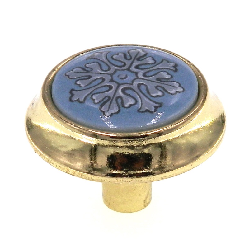 Vintage Amerock Tribute Polished Brass and Blue 1 1/4 Cabinet Knob BP651-CB1