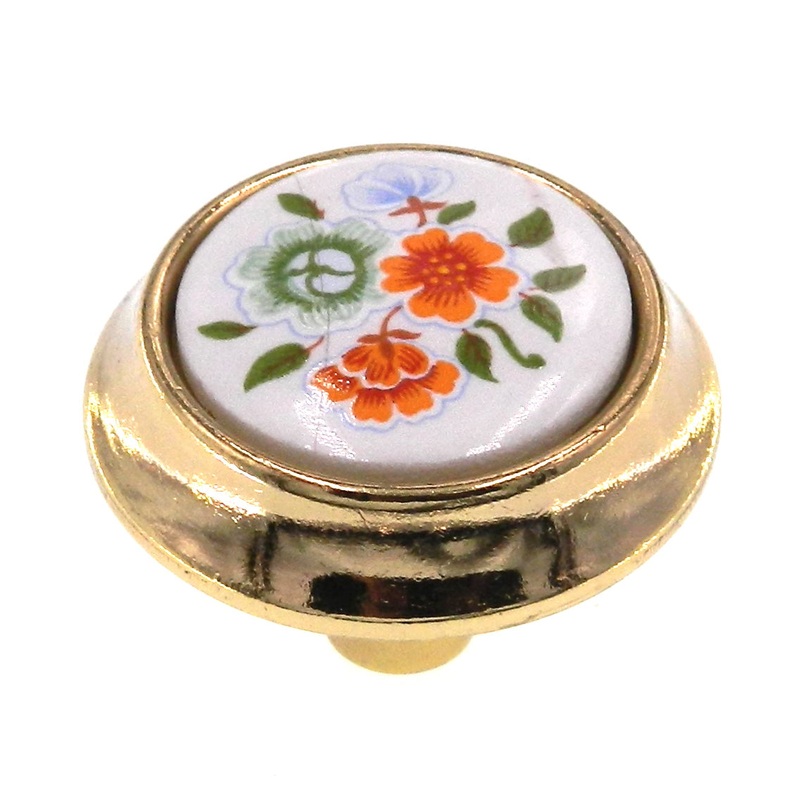 Vintage Amerock Tribute Polished Brass and White 1 1/4 Cabinet Knob BP651-CW4