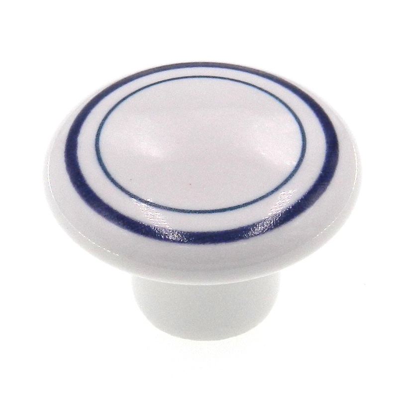 Vintage Amerock Ceramic White with Blue 1 1/4 Round Cabinet Knob BP725A-CS1