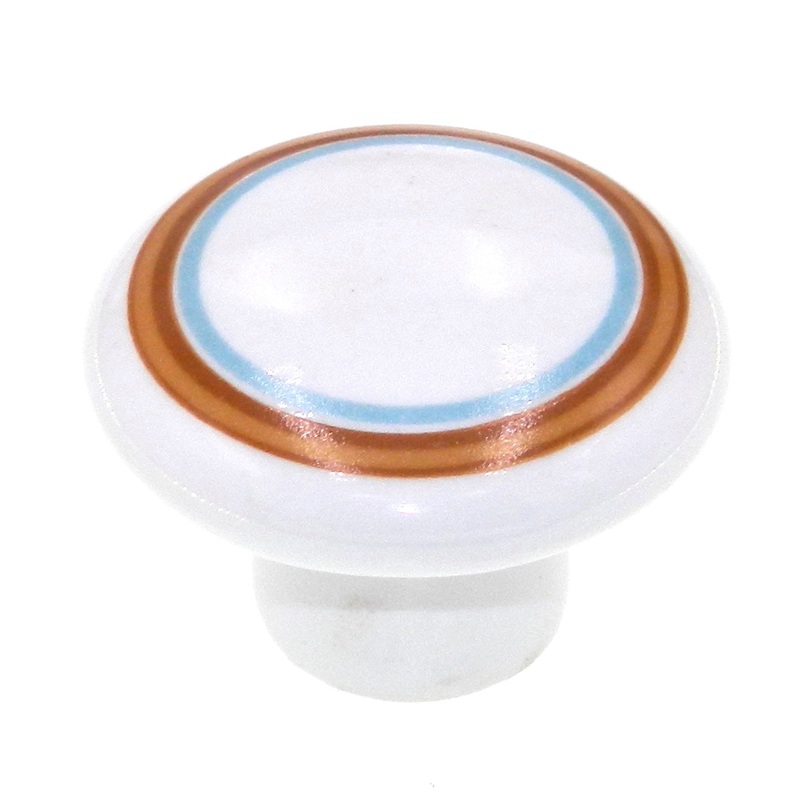 Vintage Amerock Ceramic White with Brown and Blue 1 1/4 Cabinet Knob BP725A-CS2