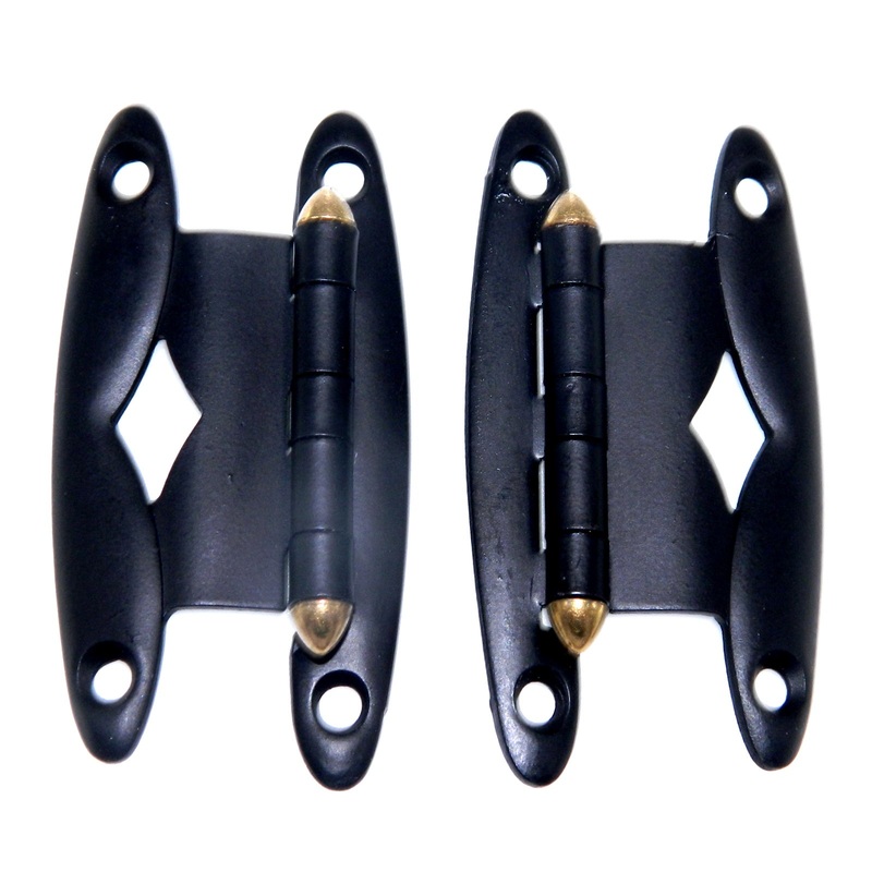 Pair Amerock Ebony Black, Brass Trim 3/8 Offset Surface Cabinet Hinges A3042